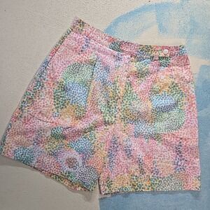VTG 1980s Marcia High Waist Shorts M Pleated Cotton Pastel Dot Talon USA Zip EUC